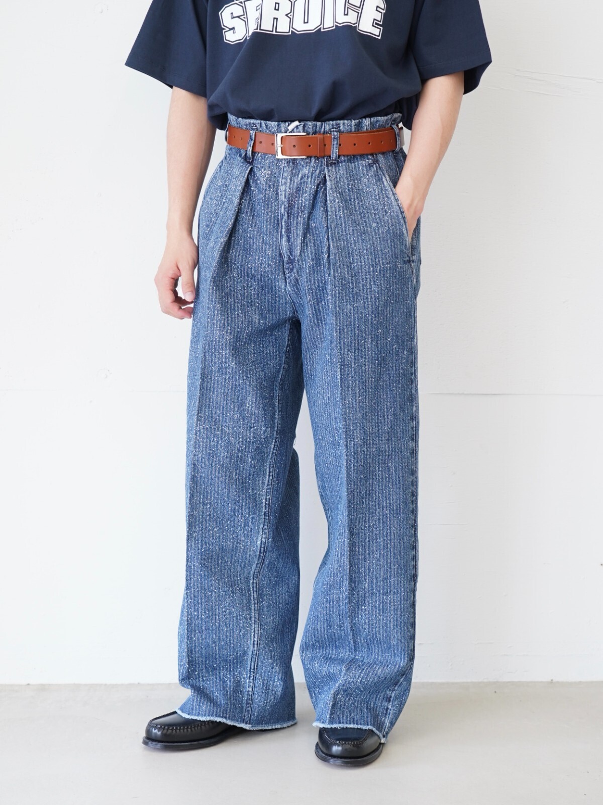 saby 男士 TUCK-BAGGY TYPE 2 - Stripe Denim Splash Vintage Wash - 圖片14