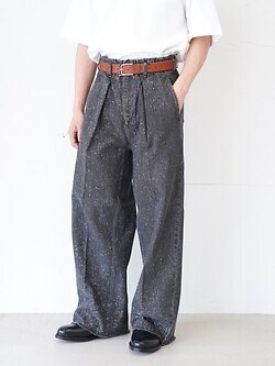 saby MENS TUCK-BAGGY TYPE 2 - Stripe Denim Splash Vintage Wash - IMAGE4