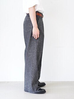 saby MENS TUCK-BAGGY TYPE 2 - Stripe Denim Splash Vintage Wash - IMAGE2