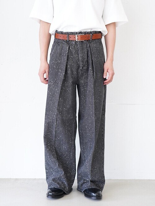 TUCK-BAGGY TYPE 2 - Stripe Denim Splash Vintage Wash -｜saby MENS