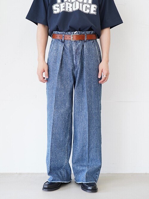 TUCK-BAGGY TYPE 2 - Stripe Denim Splash Vintage Wash -｜saby MENS