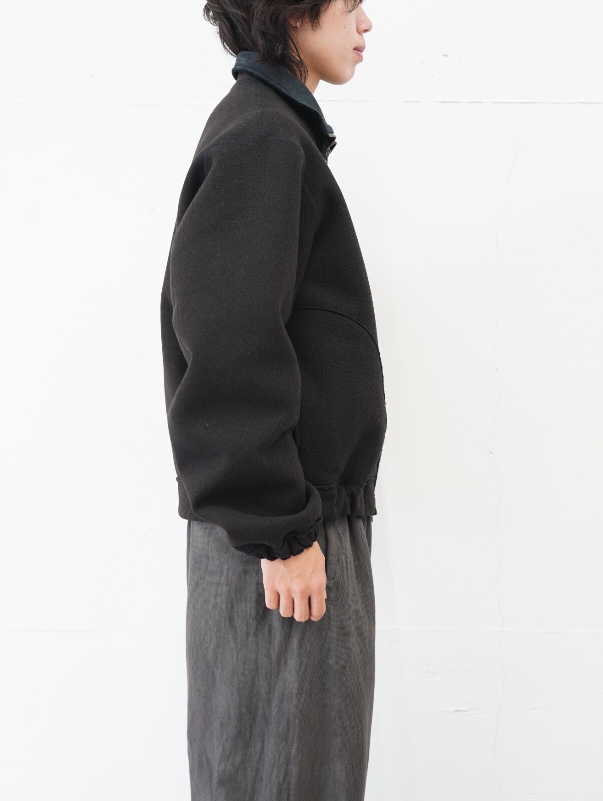 saby MENS REVERSIBLE STAND NECK BLOUSON- Double Face Fab . Wool & Crush Velour -  IMAGE23