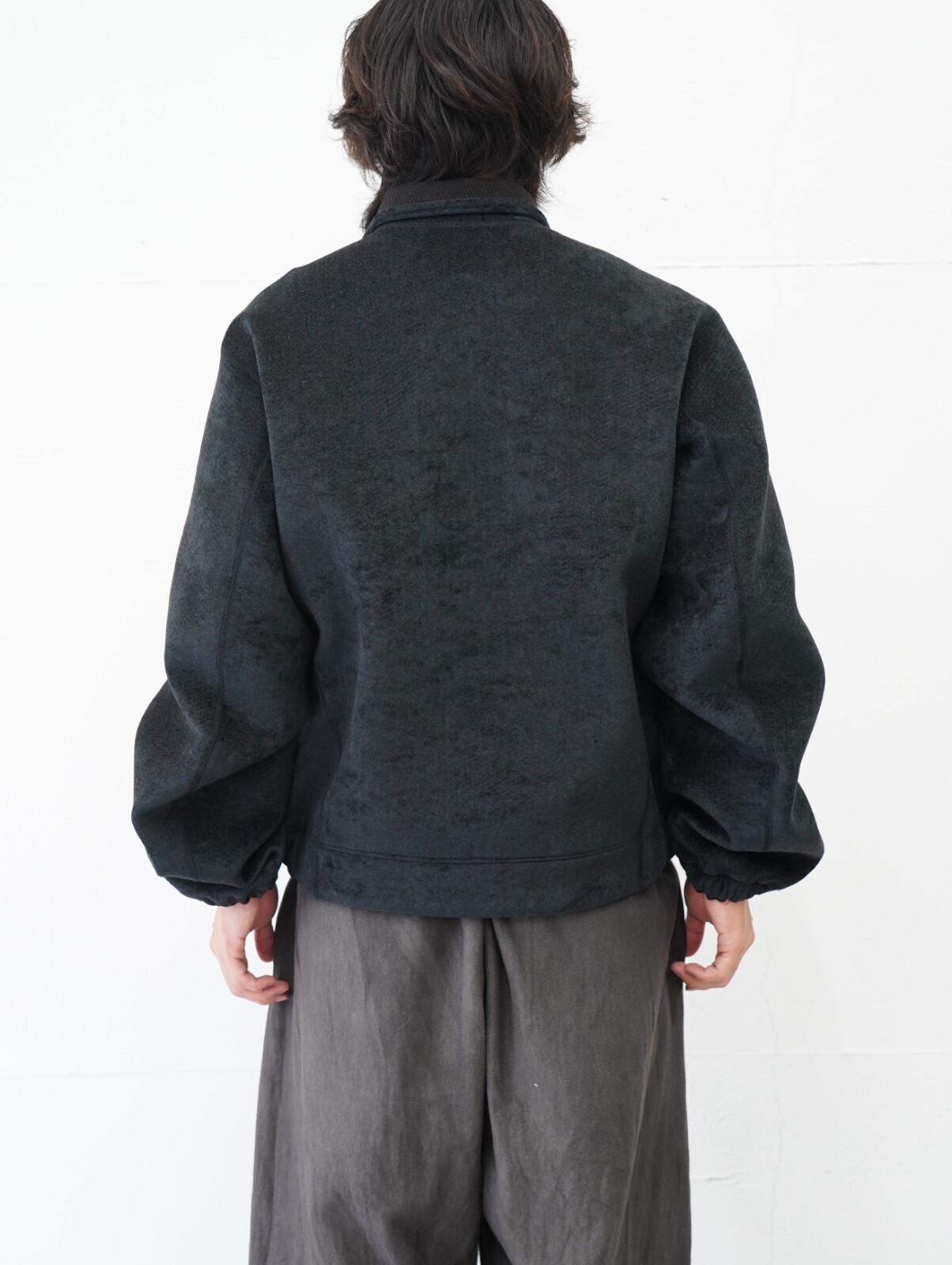 saby MENS REVERSIBLE STAND NECK BLOUSON- Double Face Fab . Wool & Crush Velour -  IMAGE28