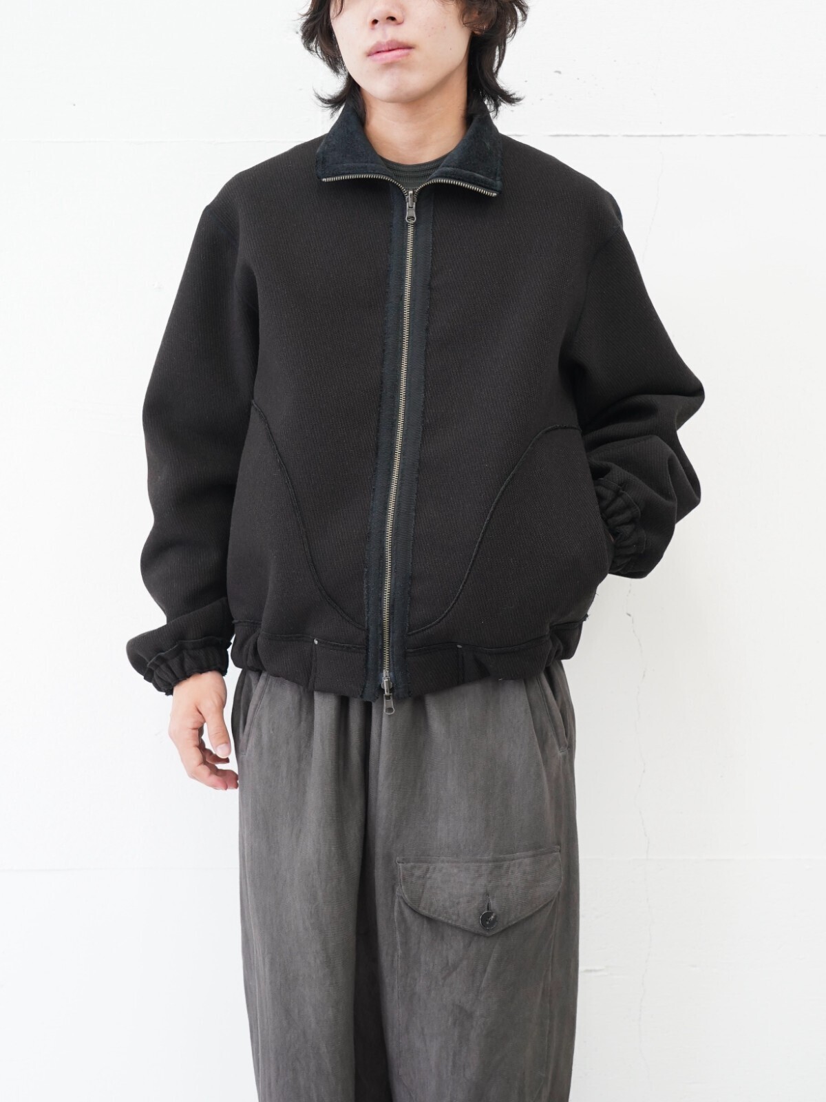 saby MENS REVERSIBLE STAND NECK BLOUSON- Double Face Fab . Wool & Crush Velour -  IMAGE21