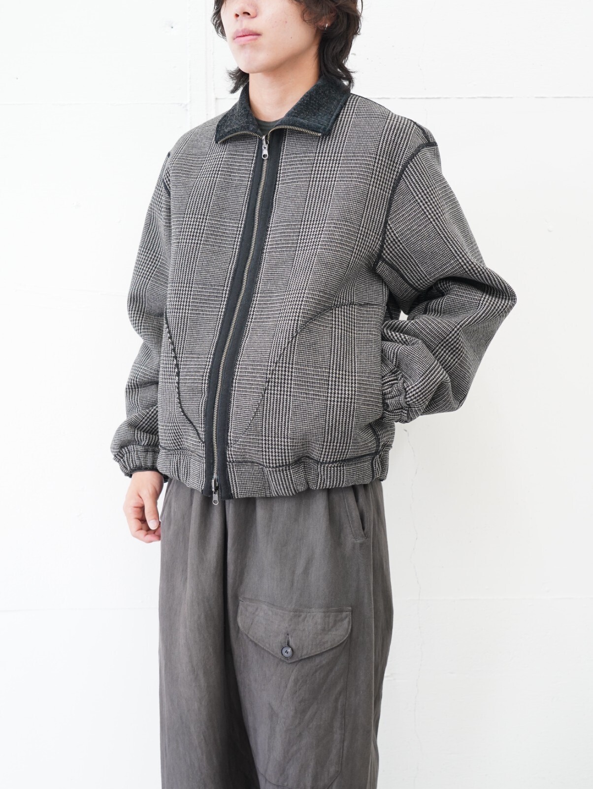 saby MENS REVERSIBLE STAND NECK BLOUSON- Double Face Fab . Wool & Crush Velour -  IMAGE1