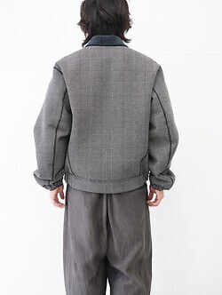 saby MENS REVERSIBLE STAND NECK BLOUSON- Double Face Fab . Wool & Crush Velour -  IMAGE4