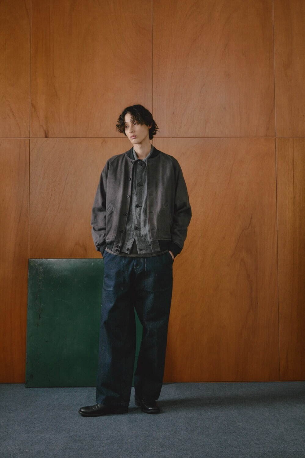 NULABEL MENS GARMENT DYED SWEAT AWARD JACKET IMAGE10