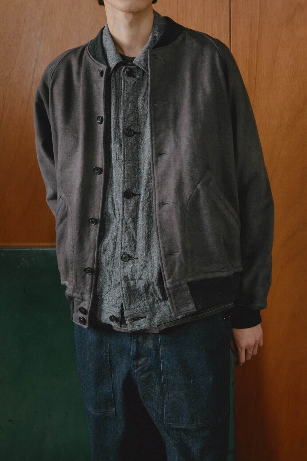 NULABEL MENS GARMENT DYED SWEAT AWARD JACKET IMAGE9