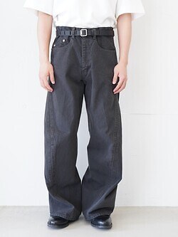 ネヴァーフォーゲット(NVRFRGT) 男裝 3D TWISTED WIDE LEG JEANS dark grey 1