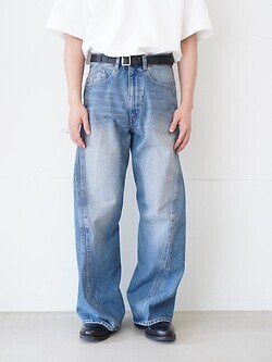 ネヴァーフォーゲット(NVRFRGT) 男裝 3D TWISTED WIDE LEG JEANS vintage faded indigo 1