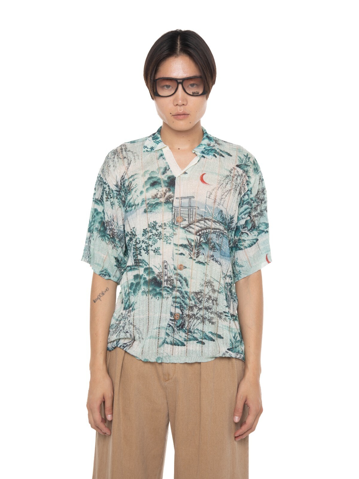 ダイリク メンズ "Japanese Pattern Aloha" トランスファープリントポロニット 画像1