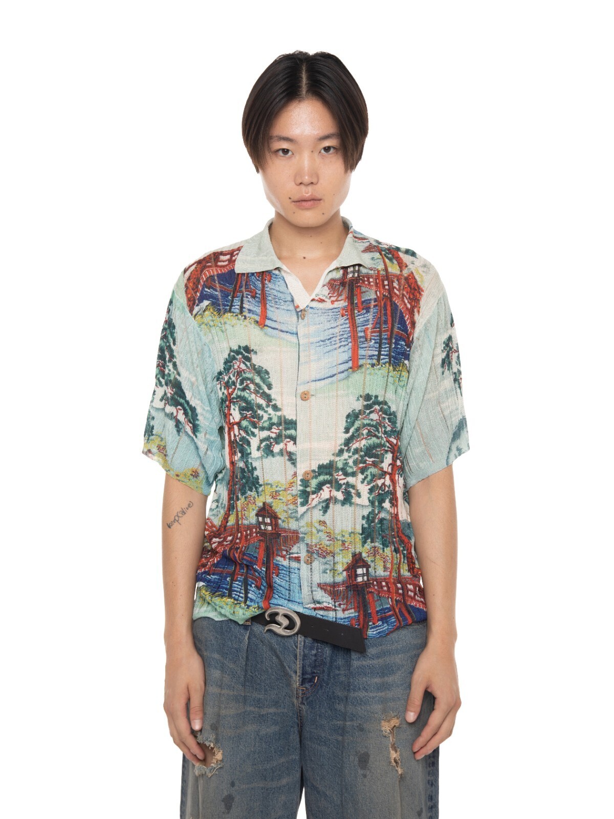 ダイリク メンズ "Japanese Pattern Aloha" トランスファープリントポロニット 画像8