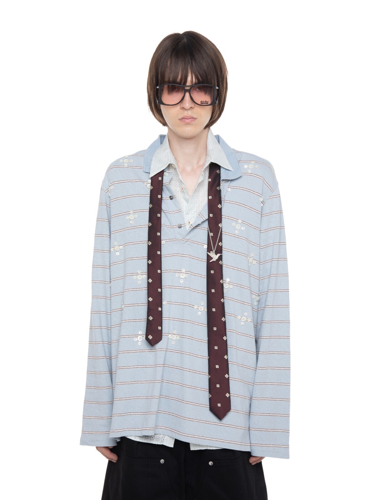 ダイリク メンズ "Benjamin" Button ボーダースキッパーTシャツ 画像1