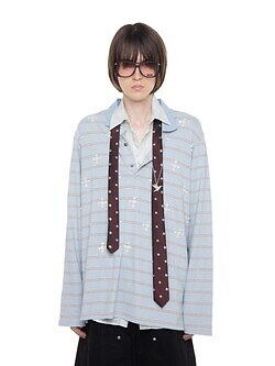 ダイリク メンズ "Benjamin" Button ボーダースキッパーTシャツ 画像1