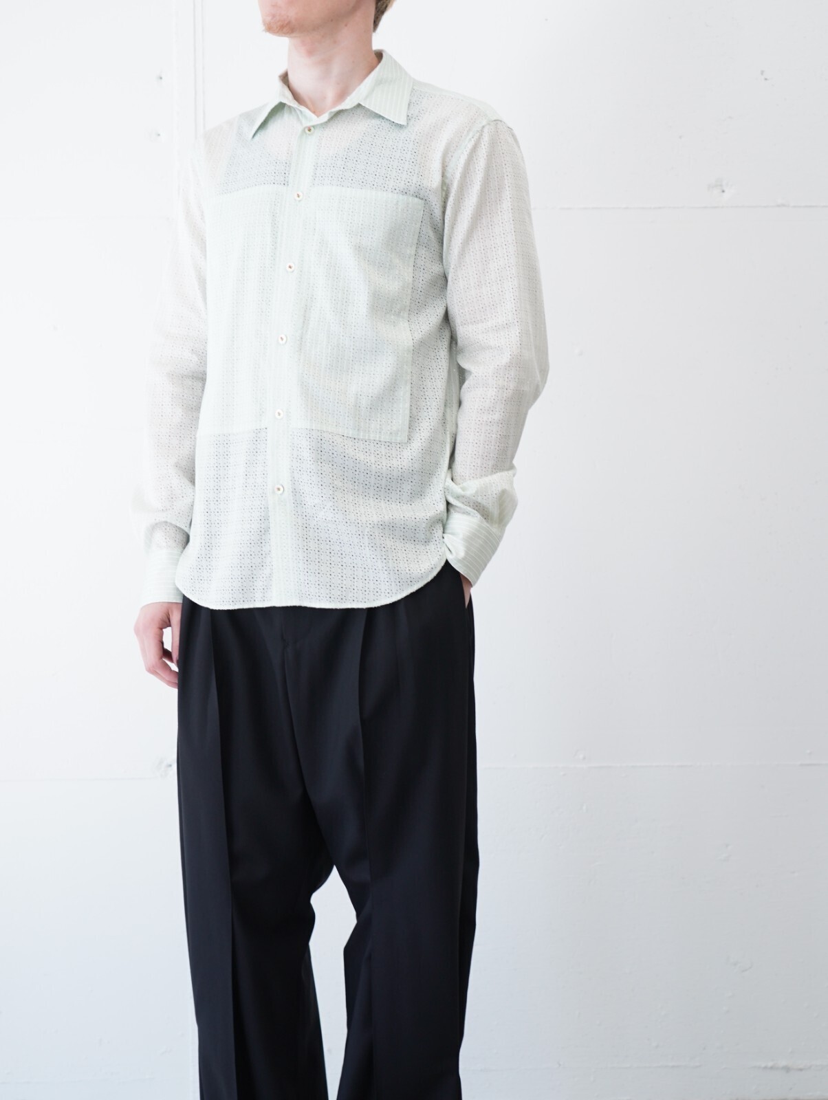 DAIRIKU MENS "Punching Stripe"W-PKT Dress L-S Shirt IMAGE2