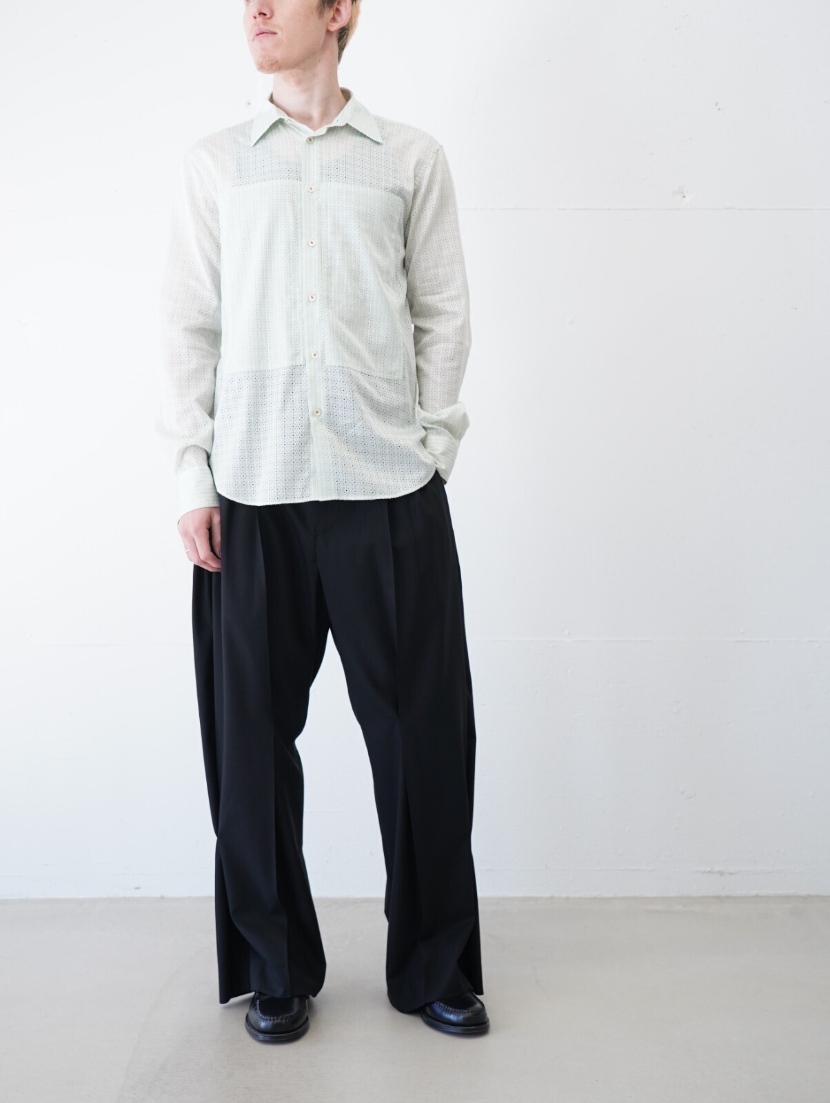 DAIRIKU MENS "Punching Stripe"W-PKT Dress L-S Shirt IMAGE5