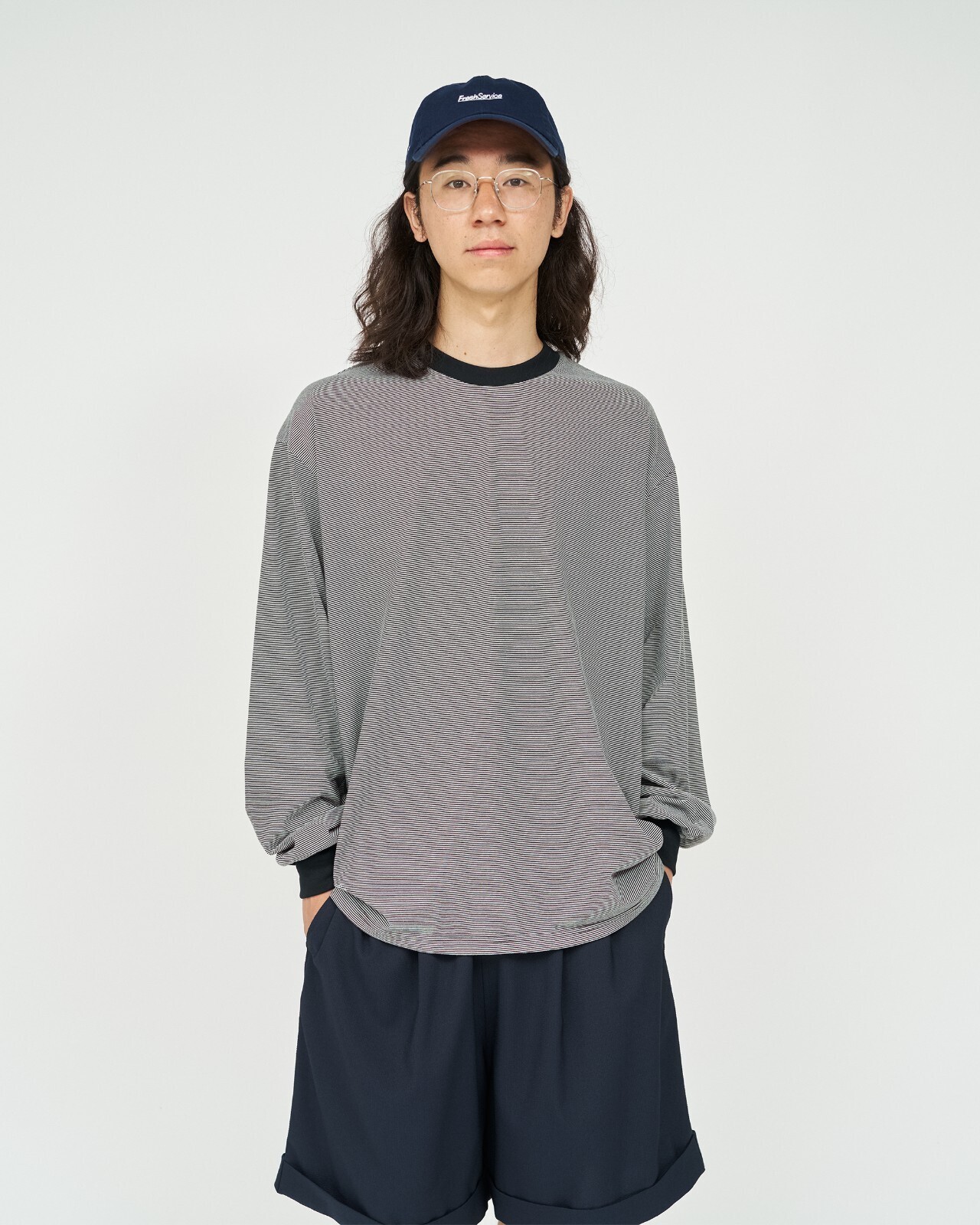 フレッシュサービス メンズ マイクロボーダーL/S Tシャツ 画像1