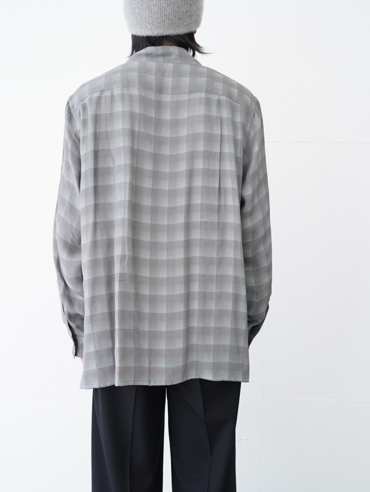 YOKE MENS Jacqard Plaid Open Collar Shirt IMAGE4
