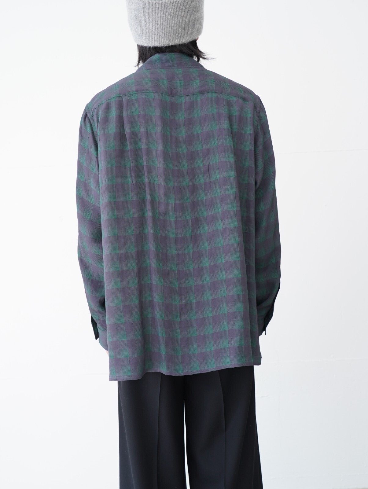 YOKE MENS Jacqard Plaid Open Collar Shirt IMAGE8