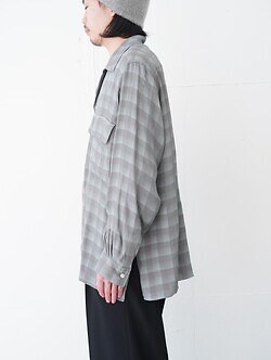 YOKE MENS Jacqard Plaid Open Collar Shirt IMAGE3