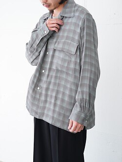 YOKE MENS Jacqard Plaid Open Collar Shirt IMAGE1