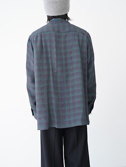 YOKE MENS Jacqard Plaid Open Collar Shirt IMAGE8