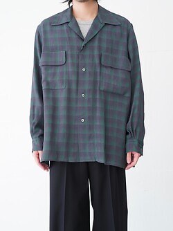YOKE MENS Jacqard Plaid Open Collar Shirt IMAGE6