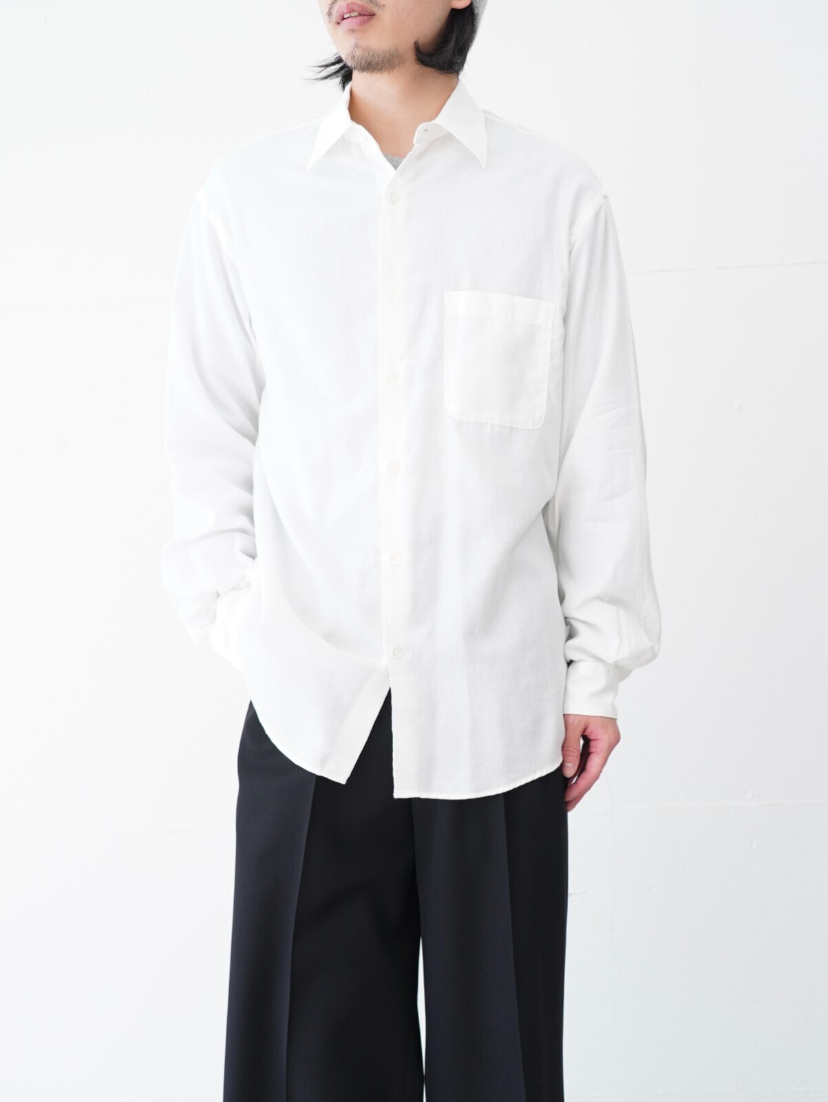 YOKE MENS Cotton Silk Twill Garment-dyed Loosed Shirt IMAGE1