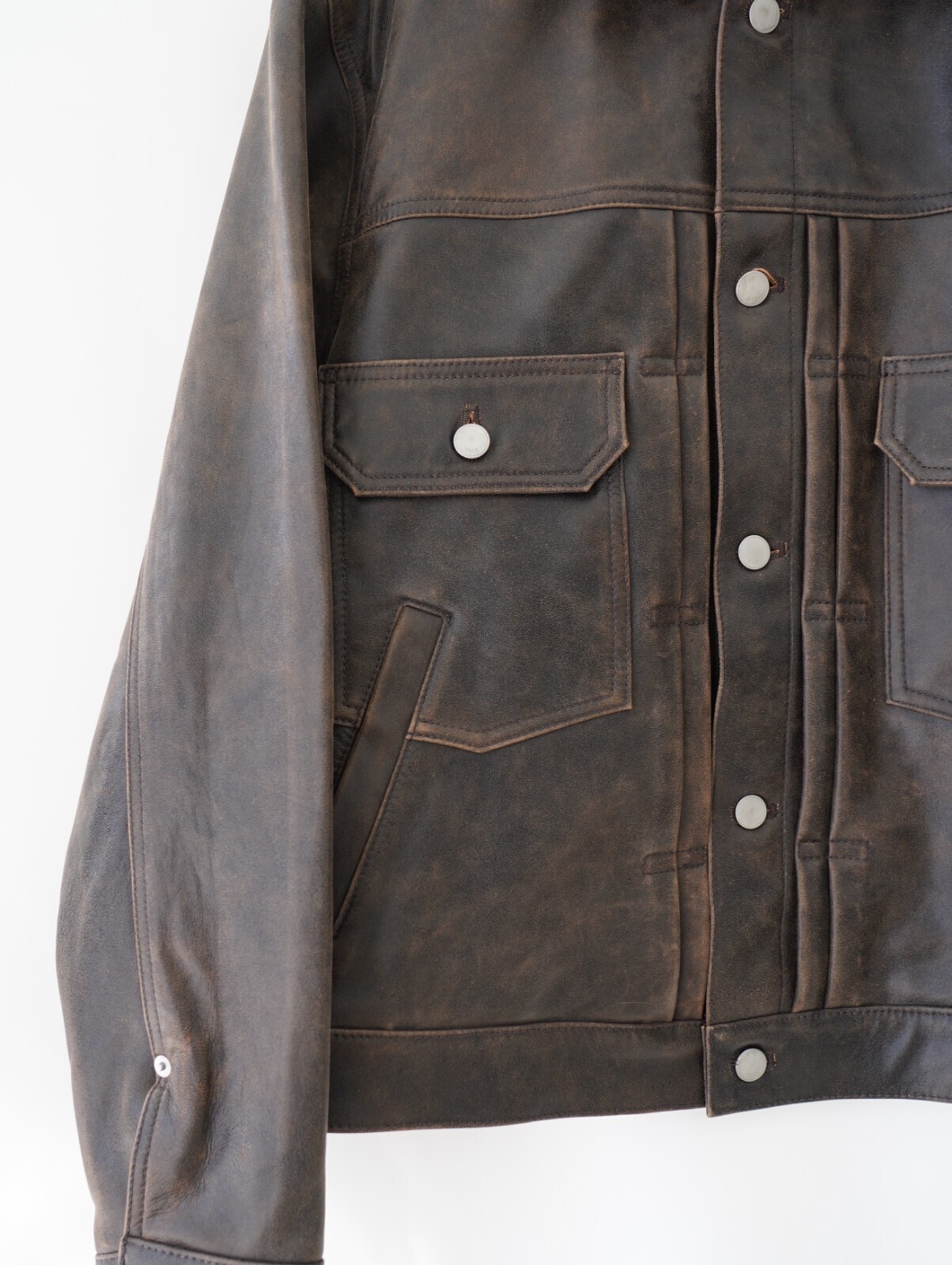 YOKE 男士 Cracked Leather Trucker Jacket 圖片10