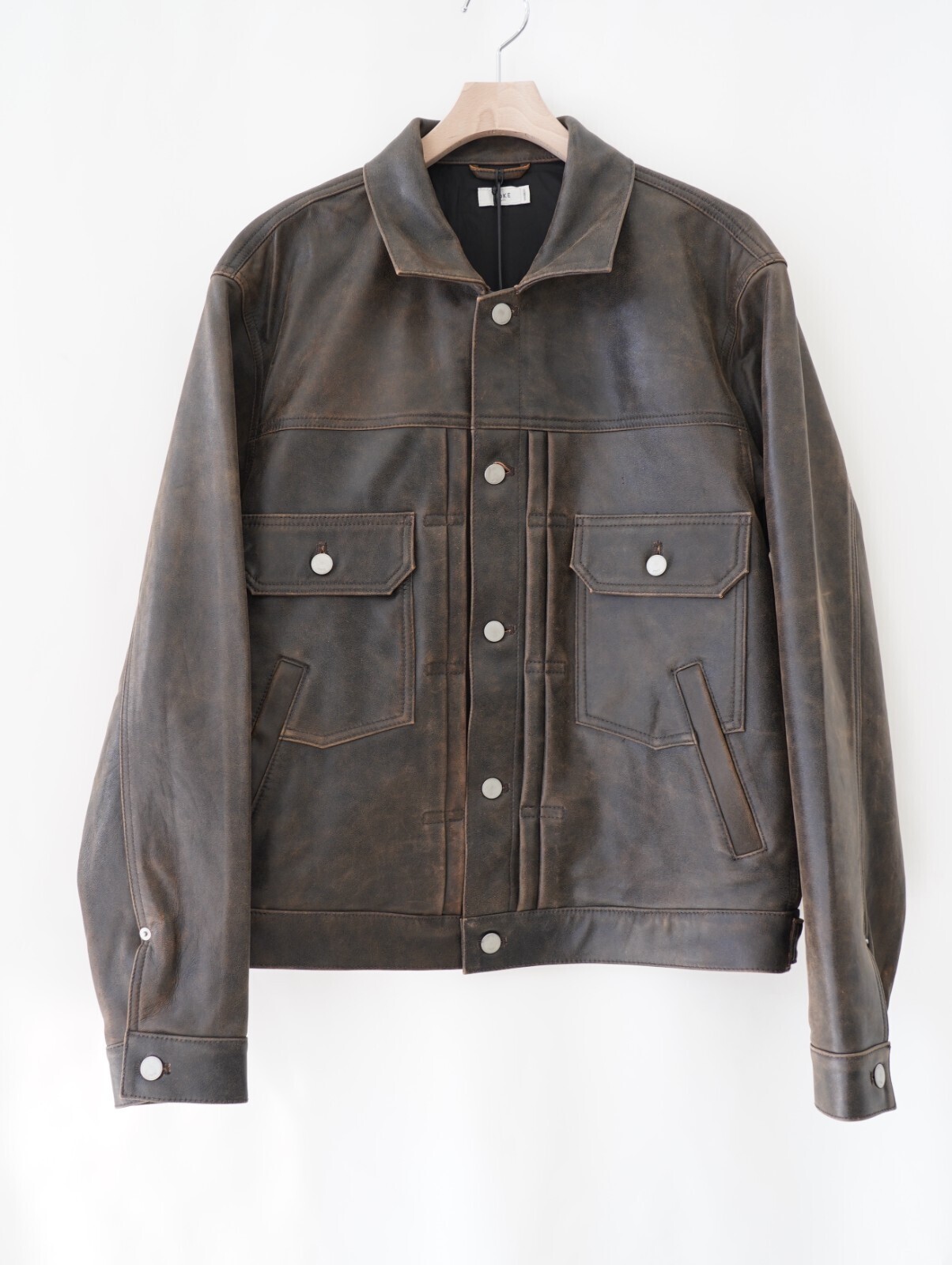 YOKE 男士 Cracked Leather Trucker Jacket 圖片8