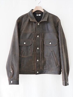 YOKE 男士 Cracked Leather Trucker Jacket 圖片8
