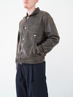 YOKE 男士 Cracked Leather Trucker Jacket 圖片5