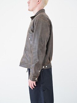 YOKE 男士 Cracked Leather Trucker Jacket 圖片2