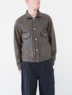 YOKE 男士 Cracked Leather Trucker Jacket 圖片4