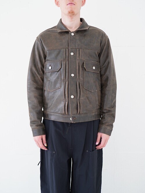 Cracked Leather Trucker Jacket｜YOKE 男士