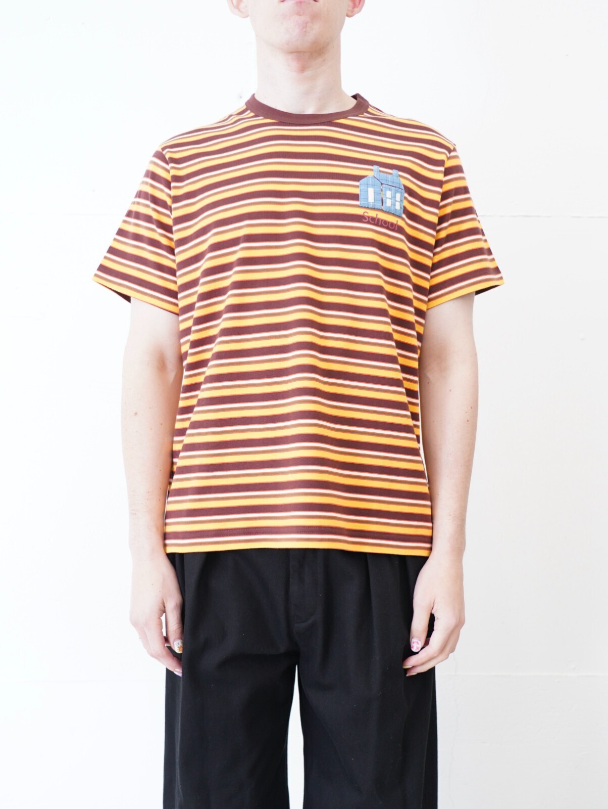 KHOKI MENS Hand-Embroidered Stripe T-Shirt IMAGE1