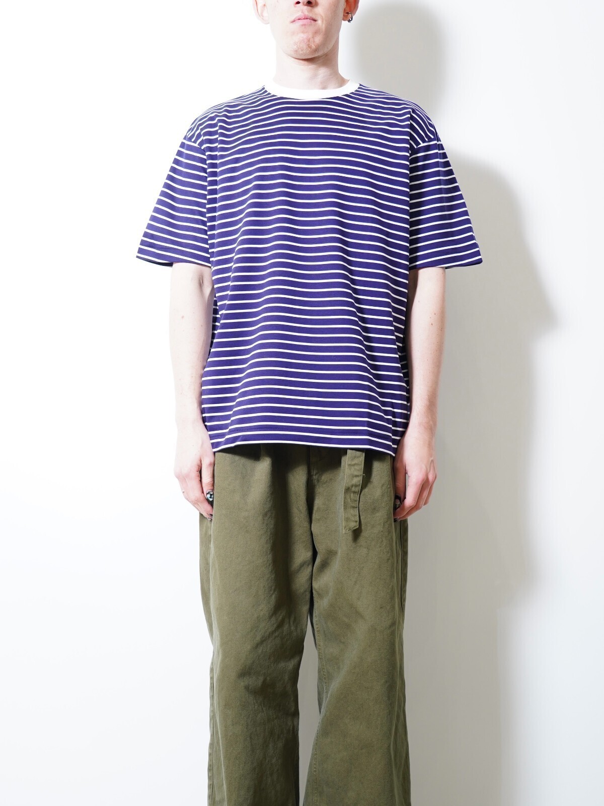 FUJI MENS SUPIMA COTTON BORDER S/S T-SHIRT IMAGE5