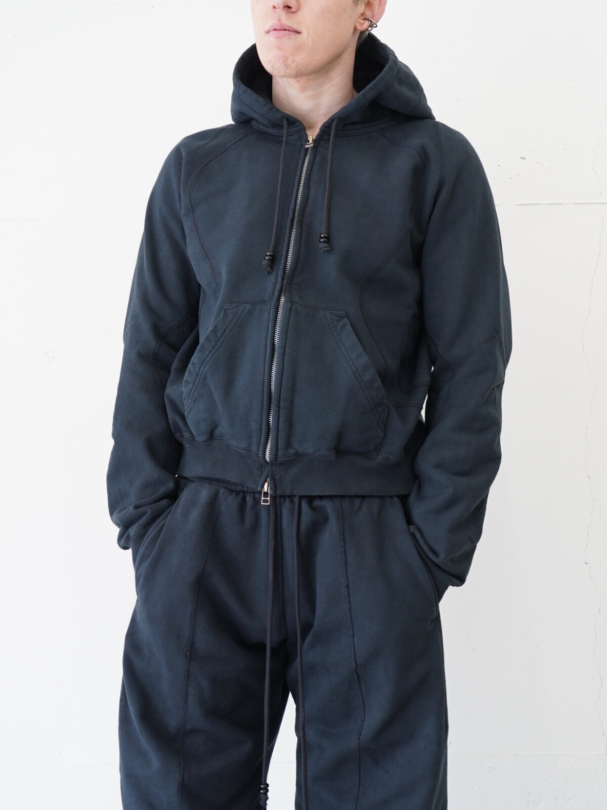NVRFRGT MENS PANELED ZIP UP HOODIE IMAGE1