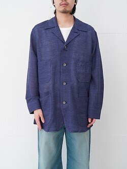 saby 남성 WORKERS JACKET TYPE S.B - Bishu Japan Linen Mesh Jacquard FAB - 이미지2