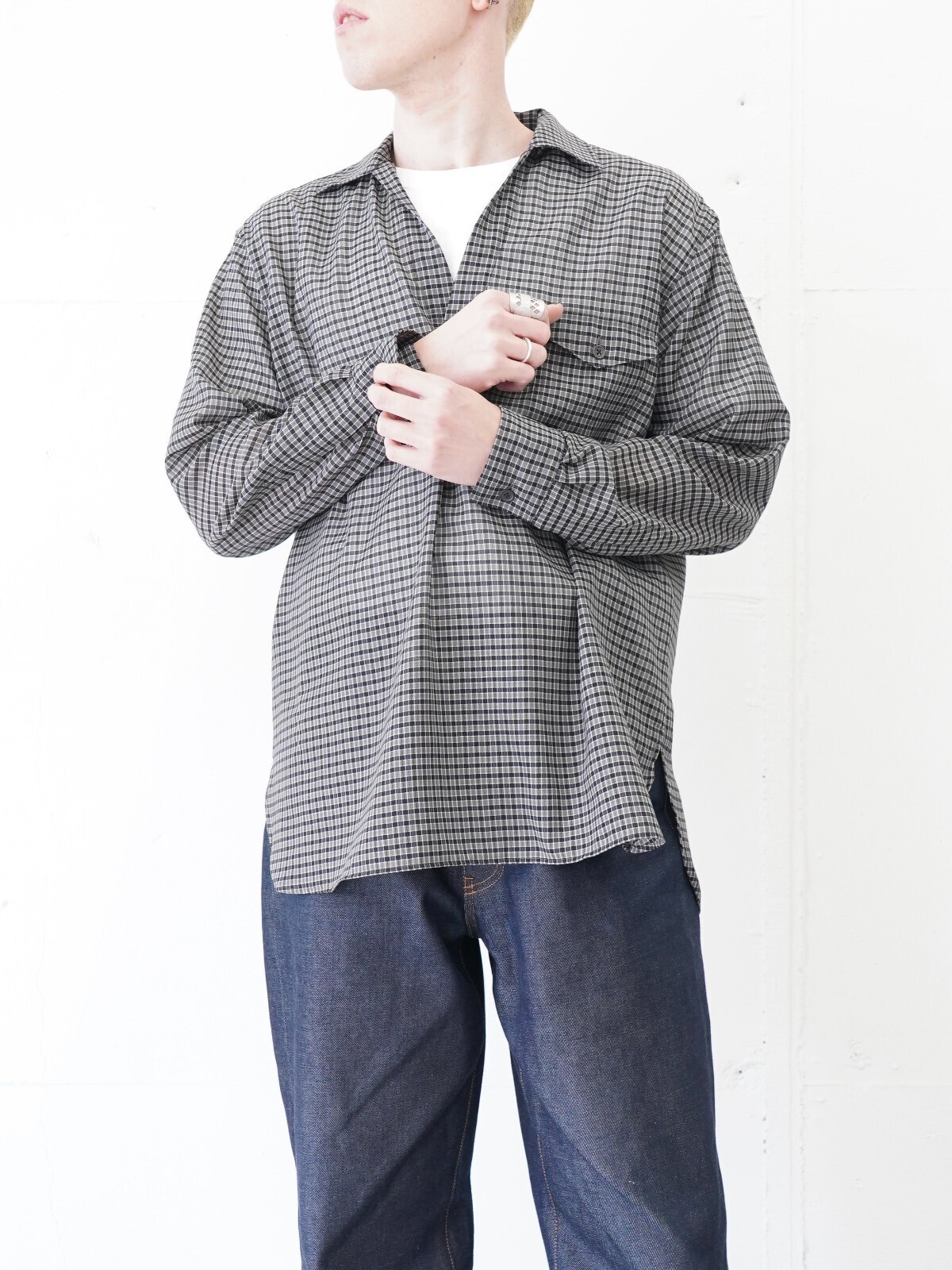 ULTERIOR MENS SUPER LIGHT WOOL CHECK SKIPPER SHIRT IMAGE7