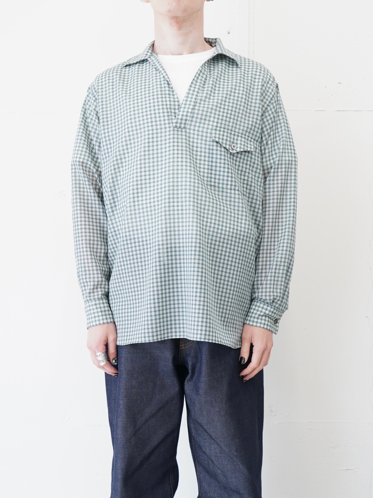 ULTERIOR MENS SUPER LIGHT WOOL CHECK SKIPPER SHIRT IMAGE2
