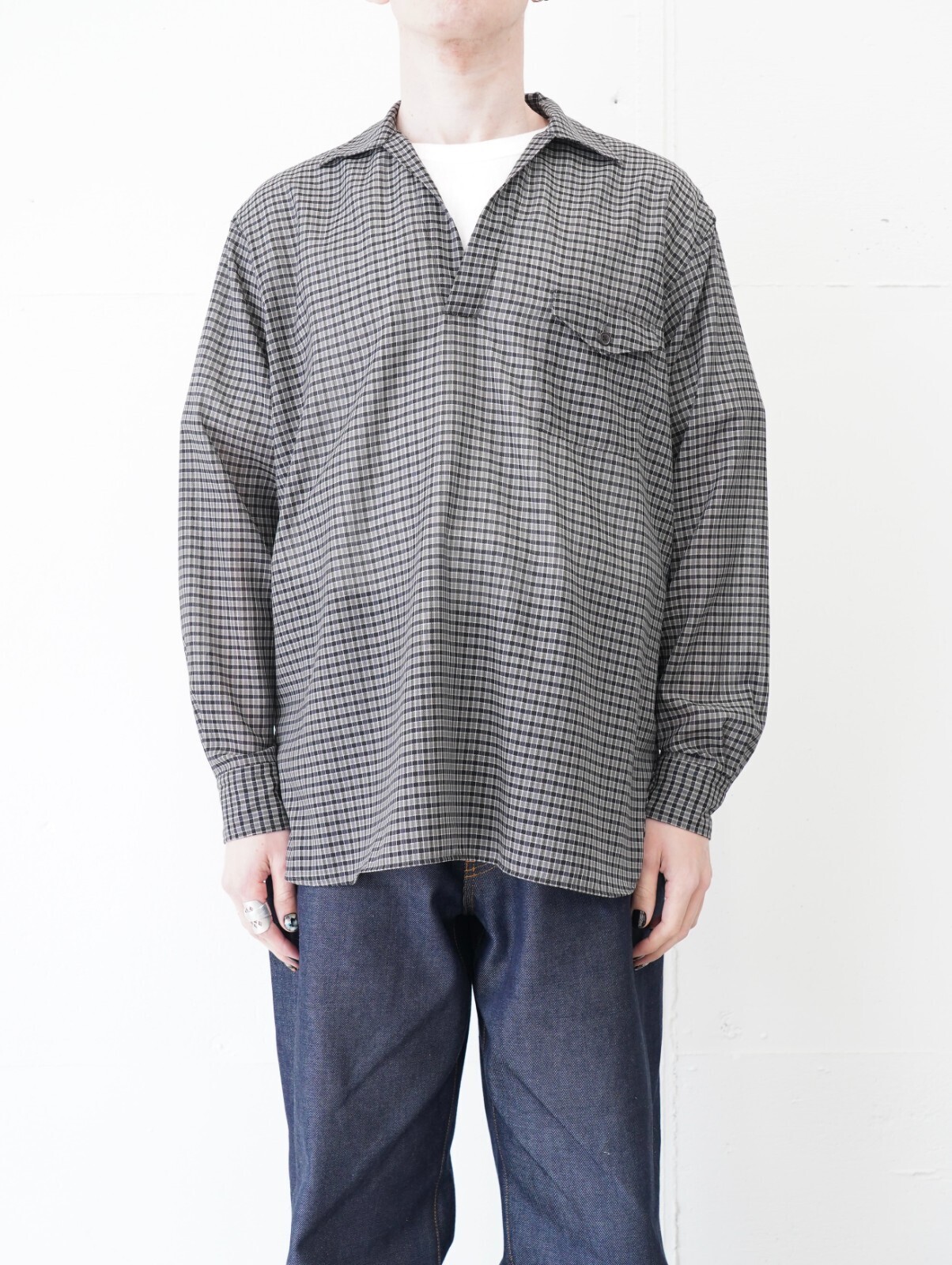 ULTERIOR MENS SUPER LIGHT WOOL CHECK SKIPPER SHIRT IMAGE8