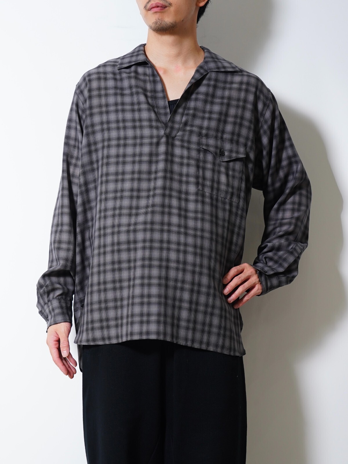 ULTERIOR MENS SUPER LIGHT FADED CHECK SKIPPER SHIRT IMAGE12