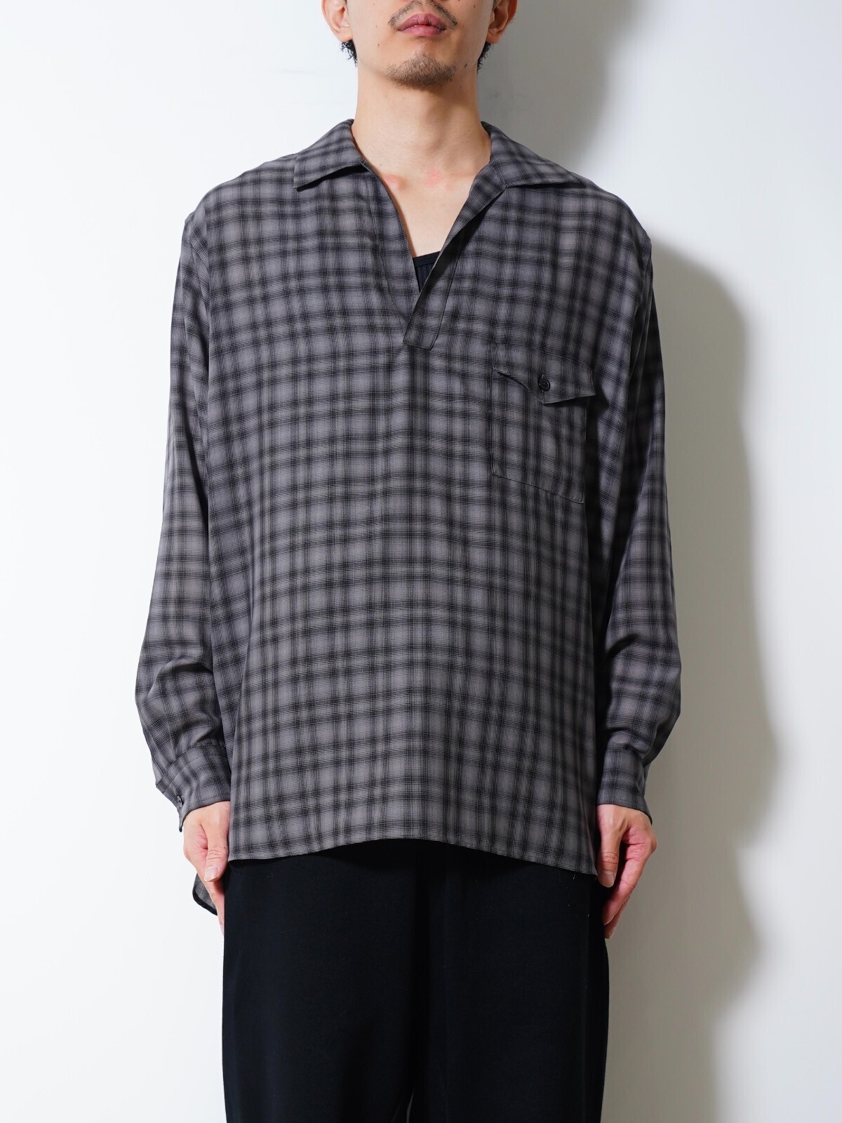 ULTERIOR MENS SUPER LIGHT FADED CHECK SKIPPER SHIRT IMAGE9
