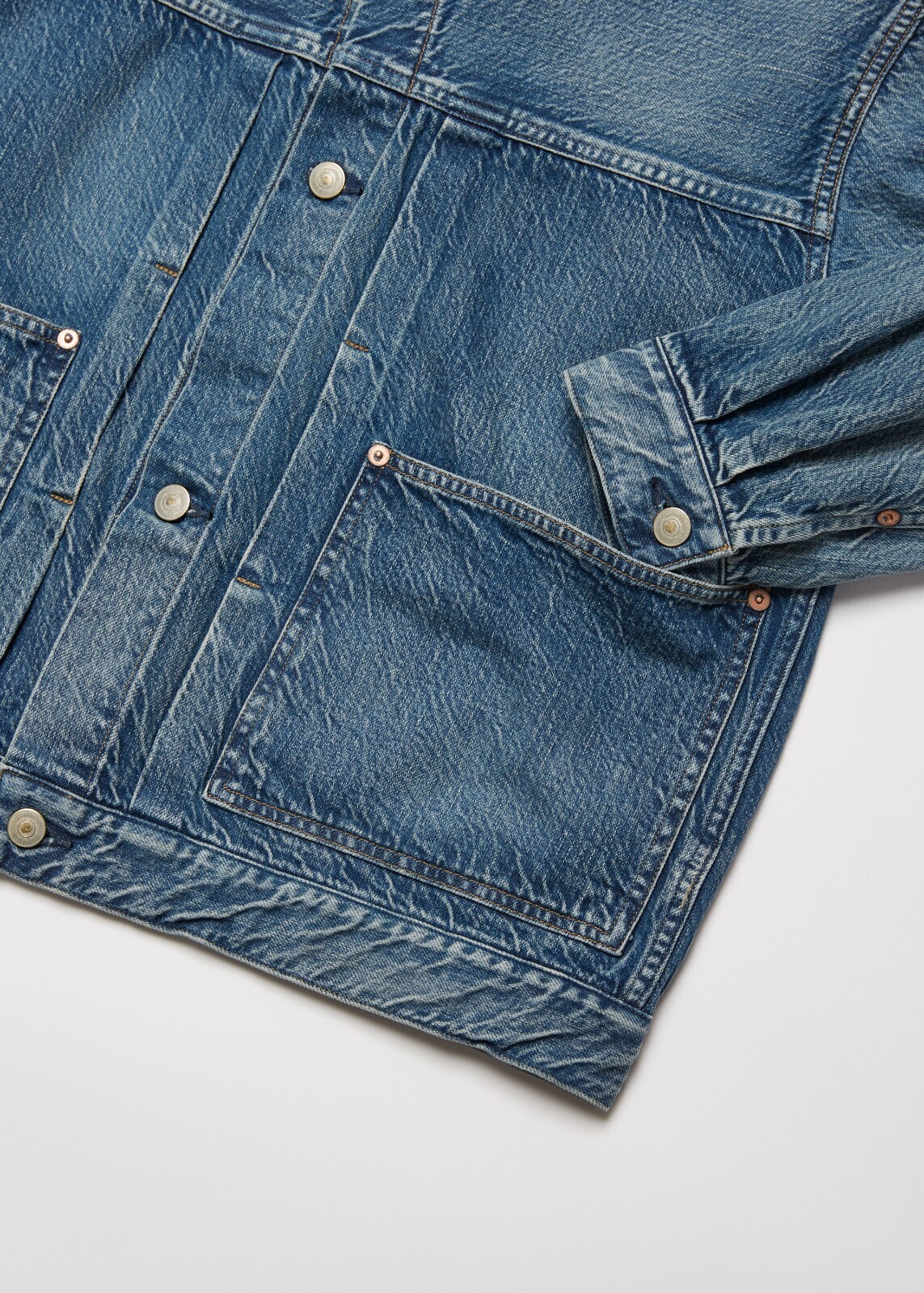 ULTERIOR 女士 & 男士 VINTAGE WASHED SELVEDGE DENIM PLEATED JKT 圖片4