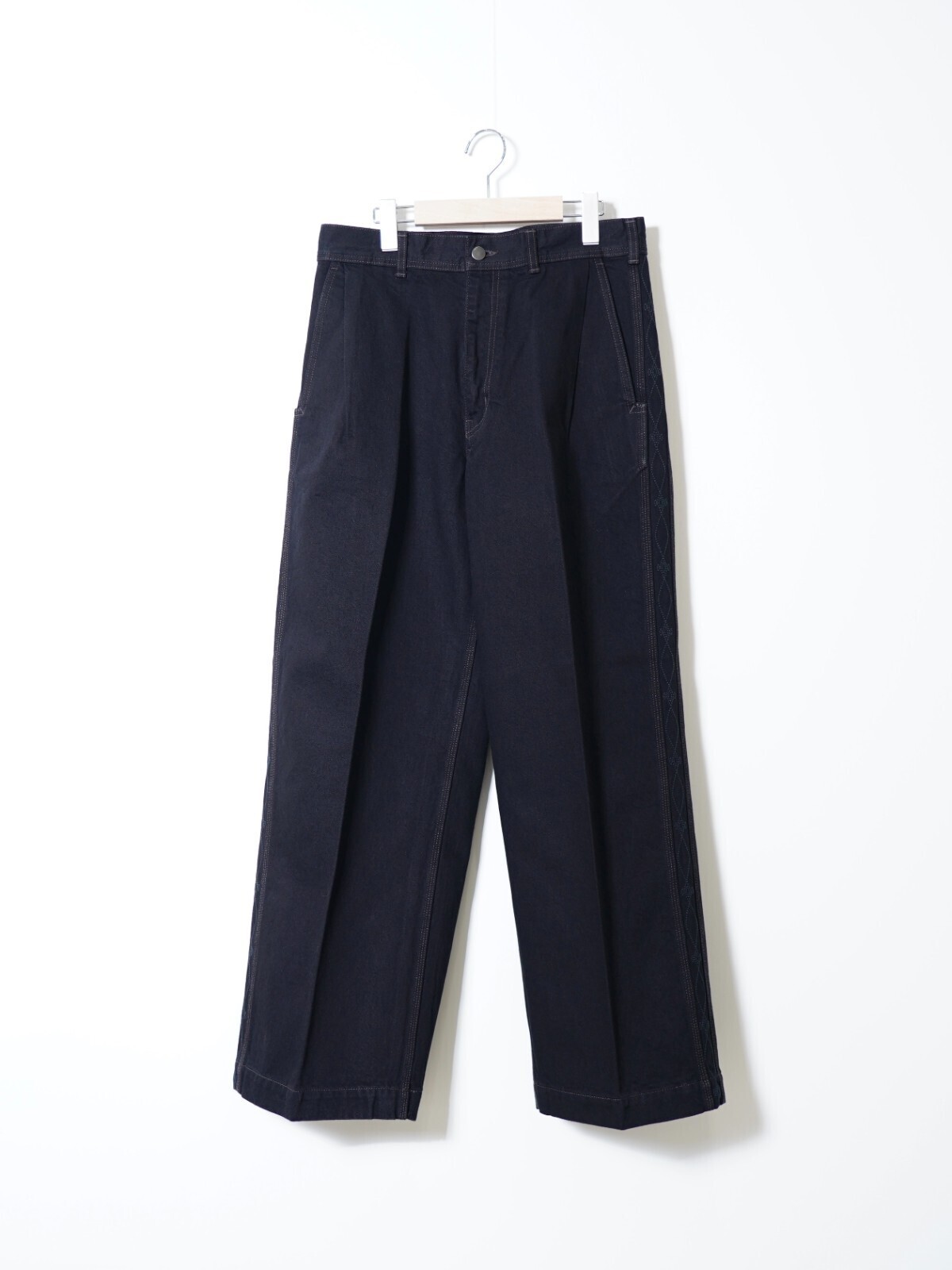 SARTO MENS DENIM EMBROIDERY TUCKED WIDE TROUSERS IMAGE12