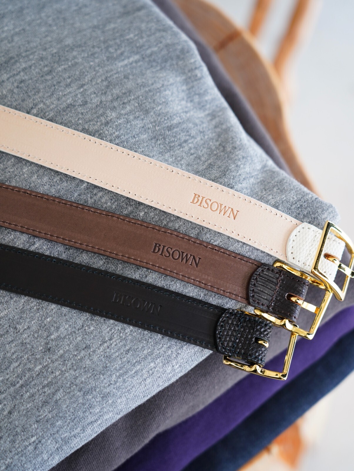BISOWN WOMENS & MENS LIZARD CLASSIC SQUARE BELT 写真2