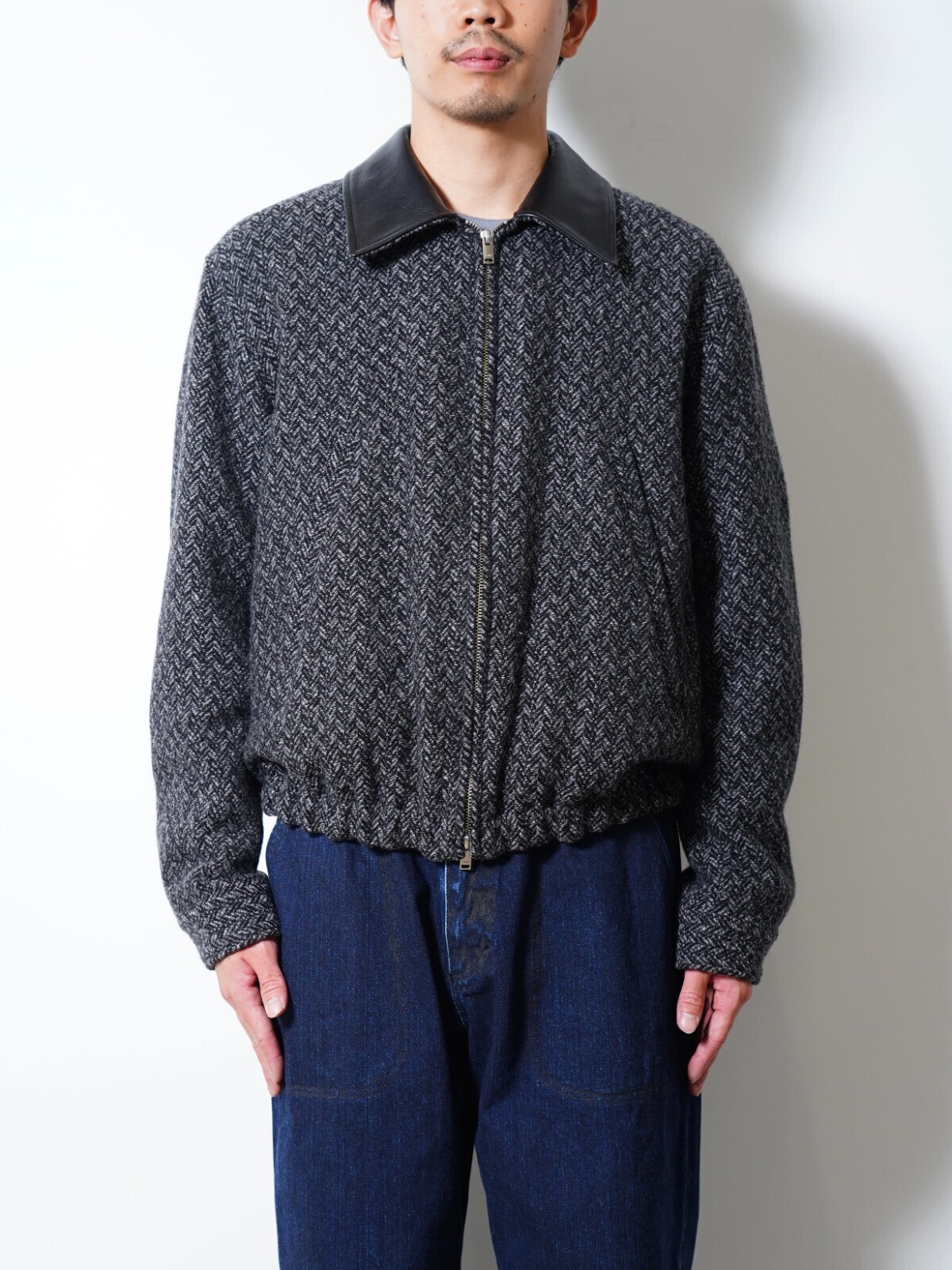 YOKE MENS Herringbone Tweed Zip Blouson IMAGE12