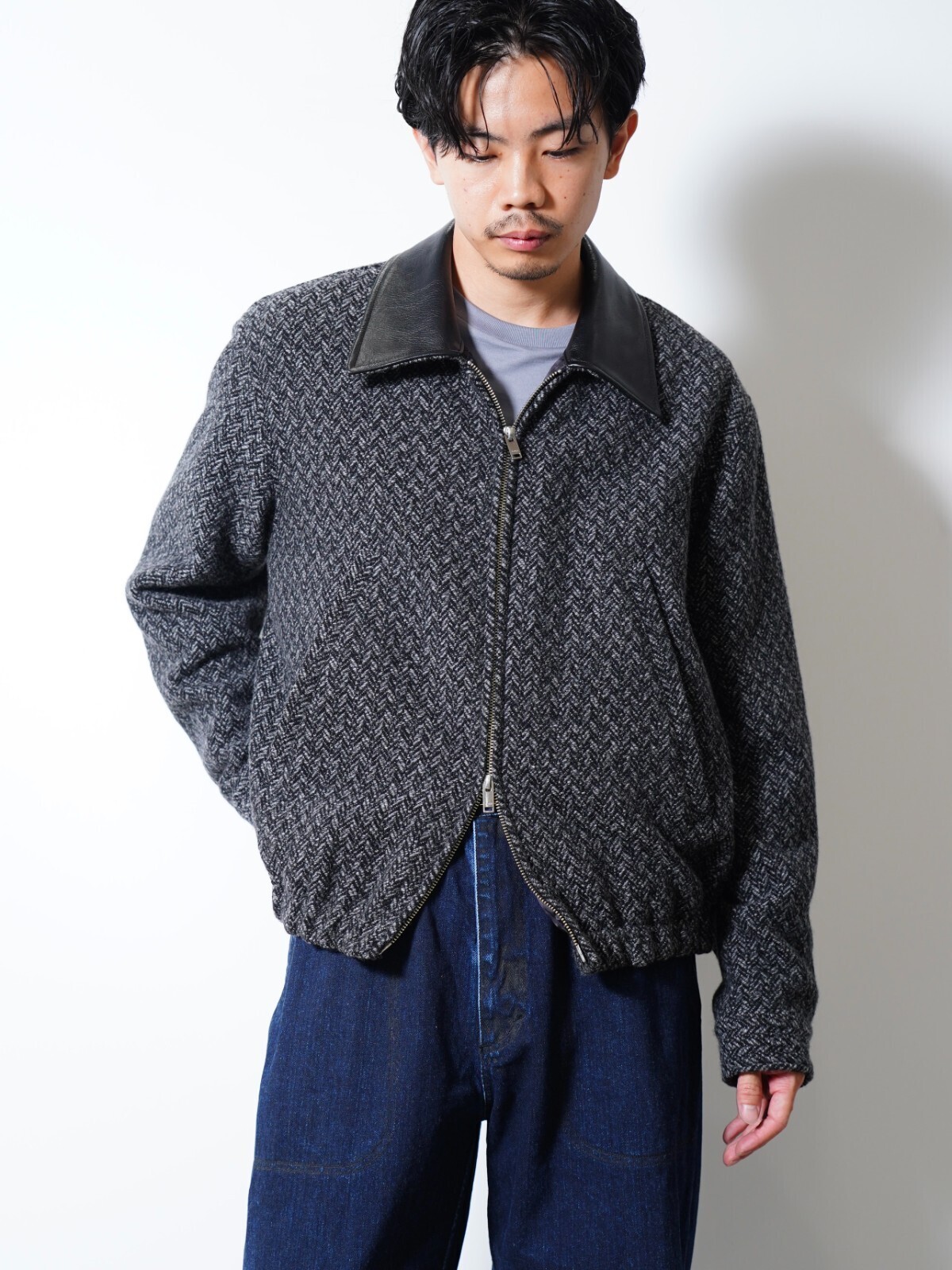 YOKE MENS Herringbone Tweed Zip Blouson IMAGE16
