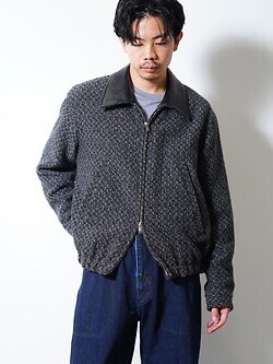 YOKE MENS Herringbone Tweed Zip Blouson IMAGE16